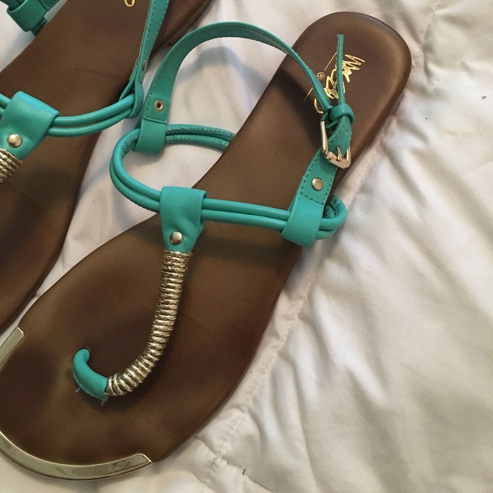 Teal and gold summer sandals - Picture 2 of 6